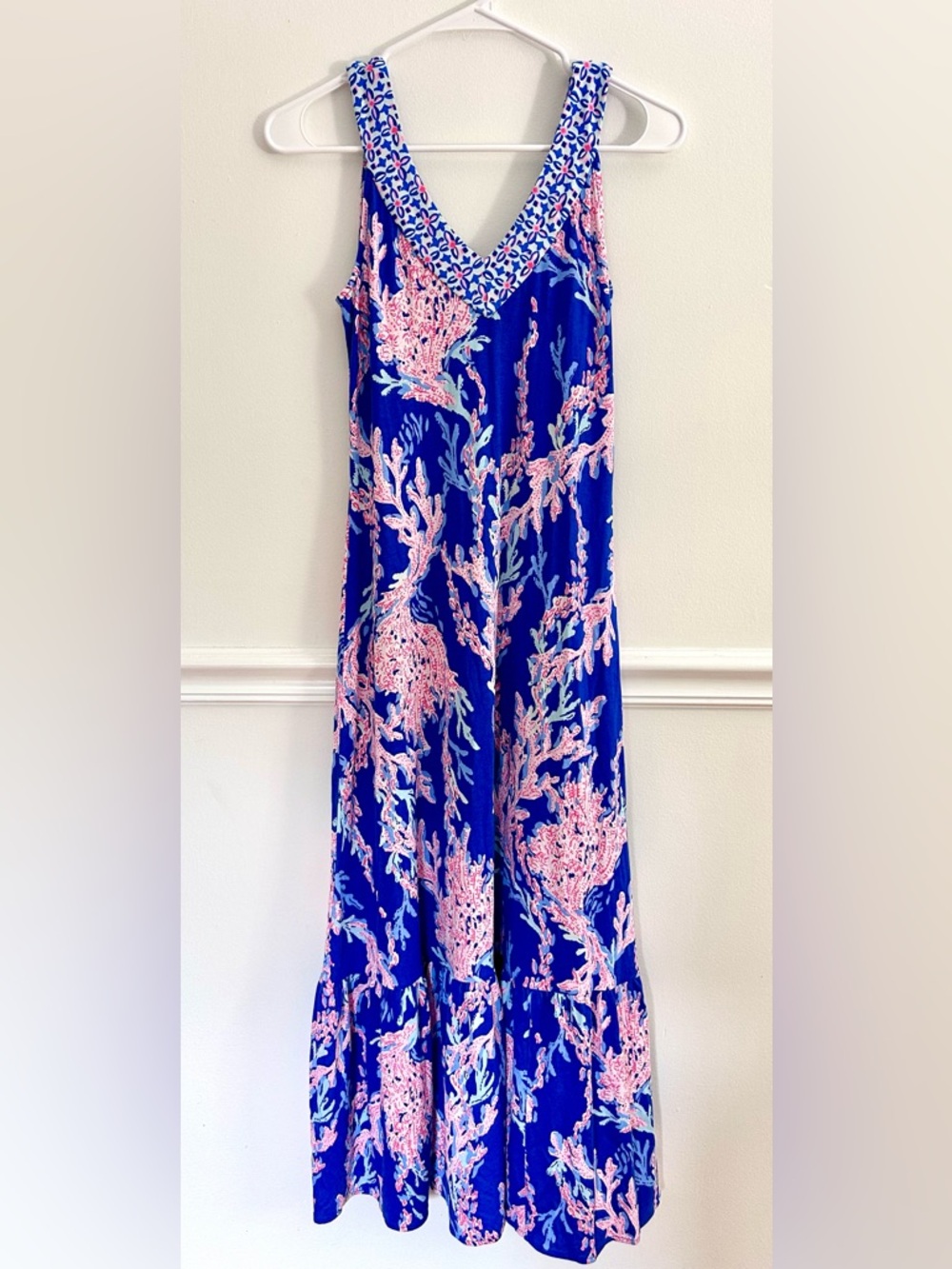 Lilly Pulitzer Blue Maxi Dress with Pink Coral Print